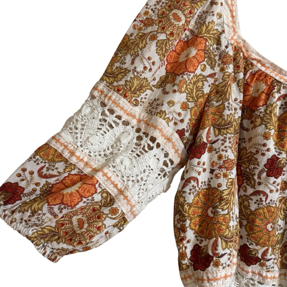Rachel Zoe Cream and Rust Floral Square-Neck Peasant Top - Picture 3 of 8
